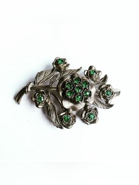 Vintage 1930's LITTLE NEMO Rhinestone Flower Brooch Pin Roses